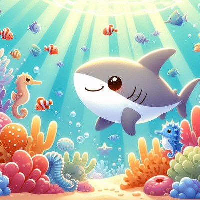 Smiling shark in an ocean scene