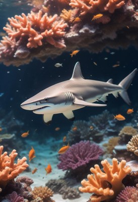 Shark swimming near coral reef