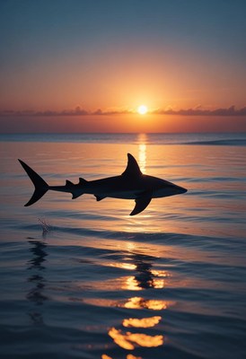 Shark silhouette at sunset