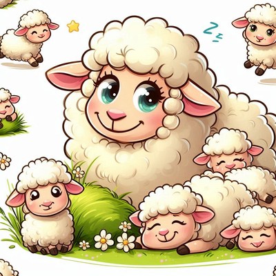 Mother sheep with lambs in field
