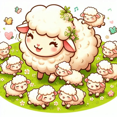 Mother sheep and lambs in field