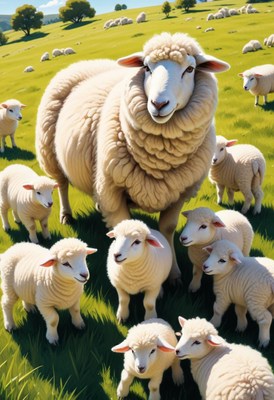 Sheep and lambs in a field