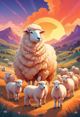Sheep flock at sunset