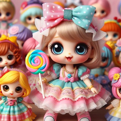 Doll with lollipop and bow