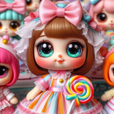Doll with pink bow and lollipop