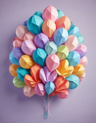 Colorful paper balloons clustered together