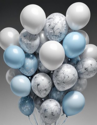 Blue and white balloons bouquet