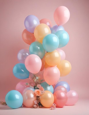 Pastel balloons on pink background