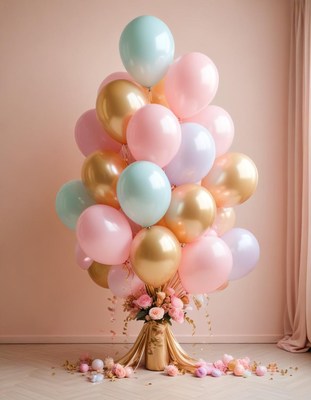 Pastel balloons clustered on floor
