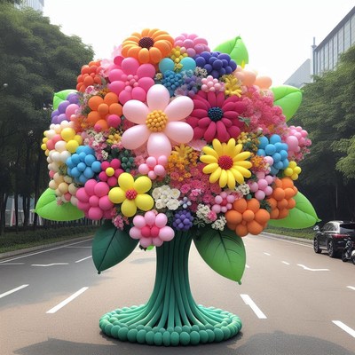 Balloon flower bouquet on city street
