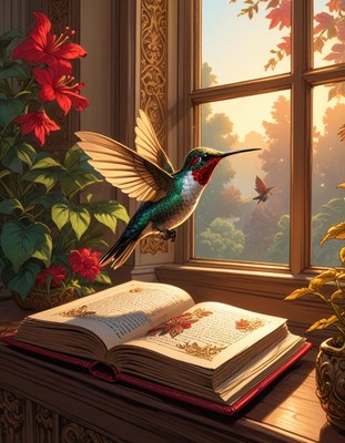 Hummingbird at a windowsill