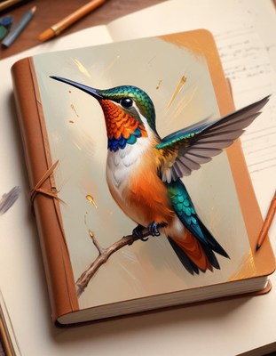 Hummingbird illustration in sketchbook