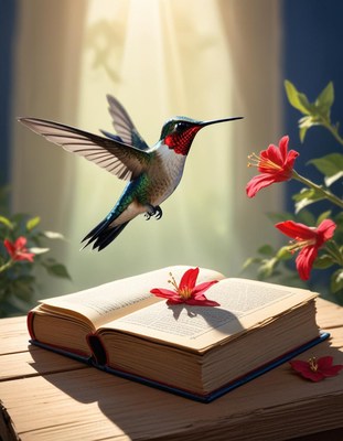 Hummingbird and book in sunlight