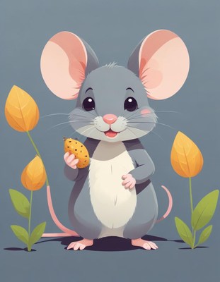 Smiling mouse holding food