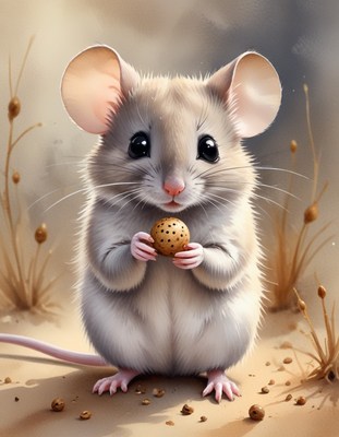 Cute mouse holding a treat