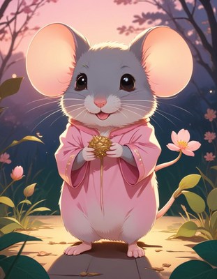 Cute mouse in pink pajamas