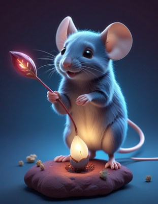 Mouse holding glowing plant