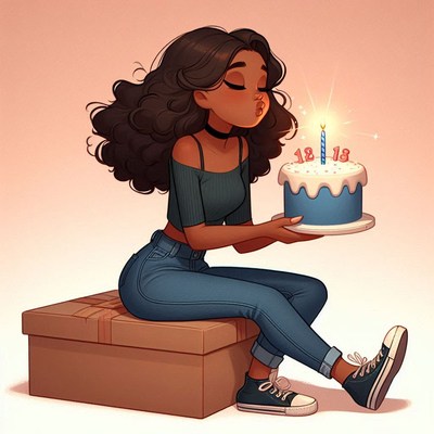 Woman blowing out birthday candle