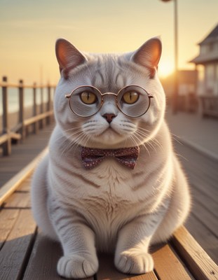 Cat in glasses on a bench