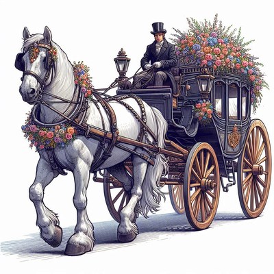 Horse-drawn carriage decorated with flowers