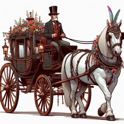 Victorian gentleman riding horse-drawn carriage