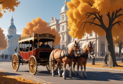 Horse-drawn carriage in city park