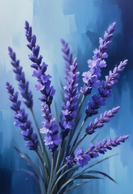 Lavender bouquet against blue background