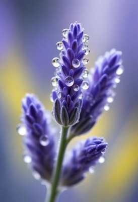 Lavender blossoms with dew