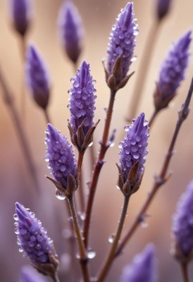 Purple flower buds with dew