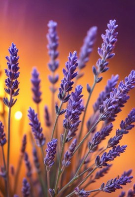 Lavender blooms at sunset