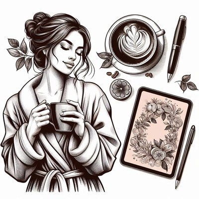Woman enjoying coffee in a robe