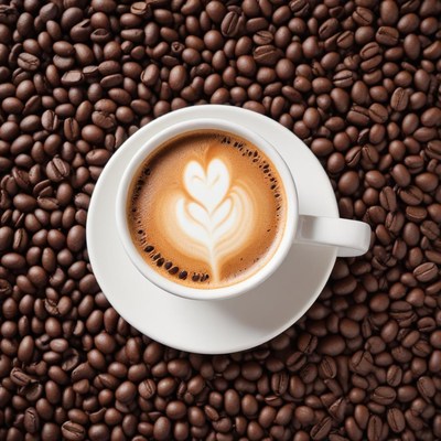 Coffee cup on roasted beans