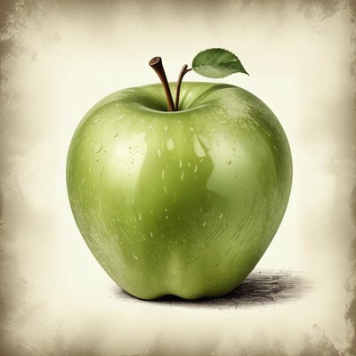 Green apple with leaf on white background