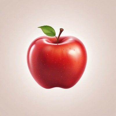 Red apple with green leaf