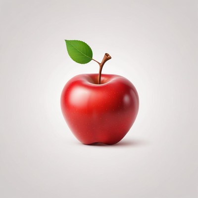 Red apple with green leaf
