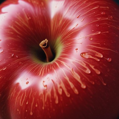 Red apple close-up with water drops