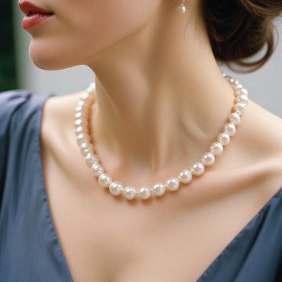 Woman wearing pearl necklace