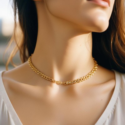 Woman wearing a gold chain necklace