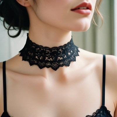 Woman wearing black lace choker