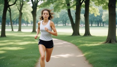 Woman running on park path