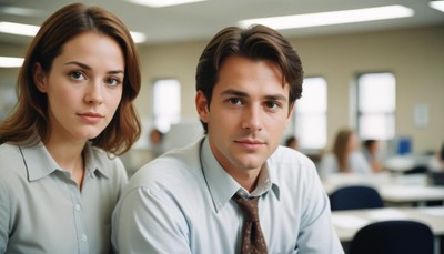 Young couple posing in office