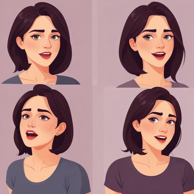 Woman with different facial expressions