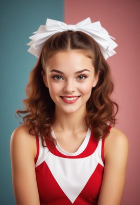 Woman in cheerleading outfit smiling