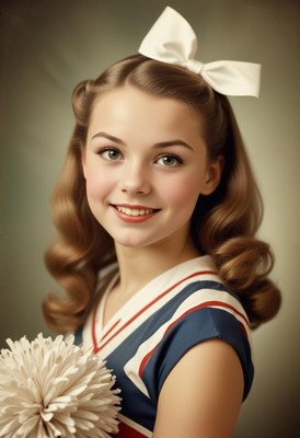 Cheerleader with pom-pom and bow