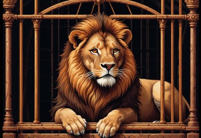 Lion in a cage