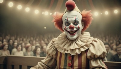 Creepy clown performing on stage