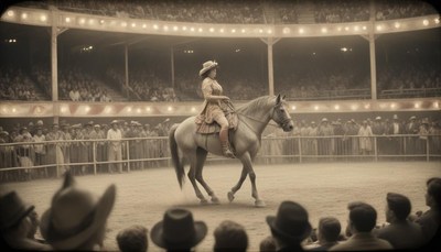 Woman riding horse in arena