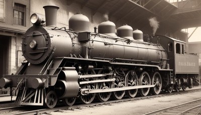 Steam locomotive at a train station
