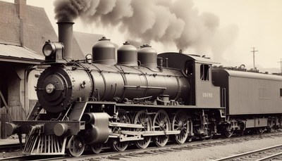 Steam locomotive leaving station