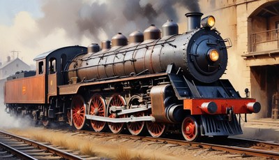 Steam locomotive leaving station